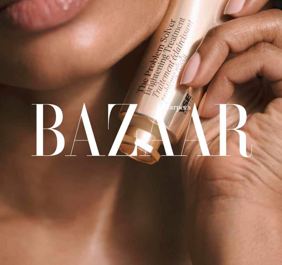 Harper's Bazaar feature: holding the Problem Solver Brightening Treatment tube