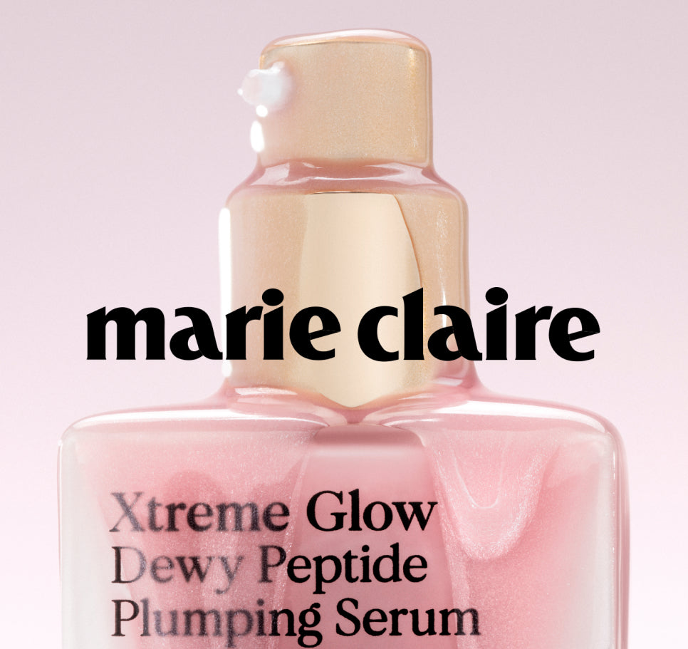 Marie Claire feature on the Xtreme Glow Dewy Peptide Plumping Serum bottle