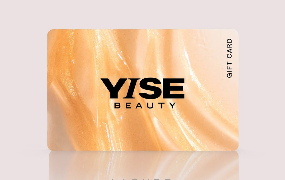 YISE Beauty gift card with a peach and gold marbled design