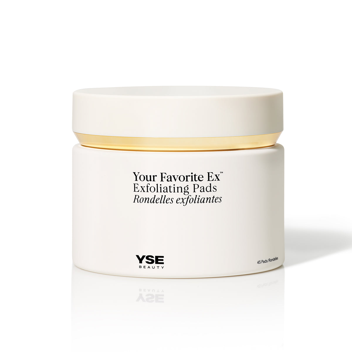 The Your Favorite Ex Exfoliating Pads jar with its cream-colored lid