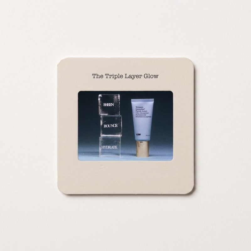 A slide mount labelled The Triple Layer Glow showing the Xtremely Quenched moisturizer.